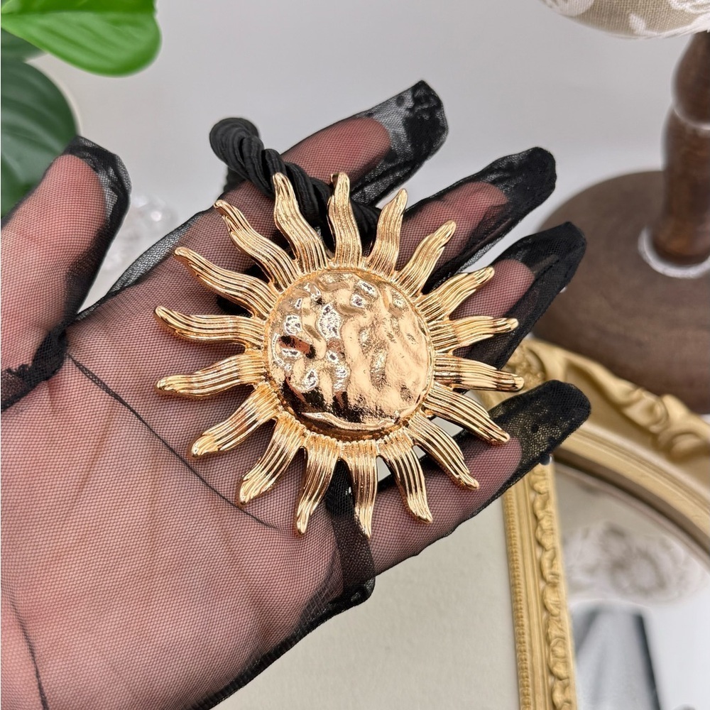 Statement Sun Pendant Necklace – Gold-Tone with Black Cord - Picture 10 of 11
